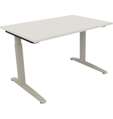 Schreibtisch All in One, manuell höhenverstellbar, 65-85cm (H), 120x80cm (BxT), rechteckig, weiß / silberaluminium Schreibtisch All in One, manuell höhenverstellbar, 65-85cm (H), 120x80cm (BxT), rechteckig, weiß / silberaluminium