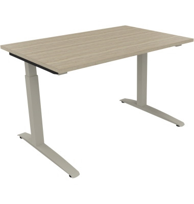 Schreibtisch All in One, manuell höhenverstellbar, 65-85cm (H), 120x80cm (BxT), rechteckig, eiche natur / silberaluminium
