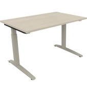 Schreibtisch All in One, manuell höhenverstellbar, 65-85cm (H), 120x80cm (BxT), rechteckig, akazie hell / silberaluminium
