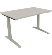 Schreibtisch All in One, manuell höhenverstellbar, 65-85cm (H), 120x80cm (BxT), rechteckig, lichtgrau / silberaluminium