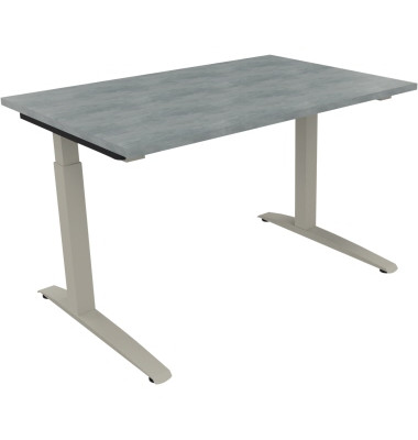 Schreibtisch All in One, manuell höhenverstellbar, 65-85cm (H), 120x80cm (BxT), rechteckig, beton hell / silberaluminium