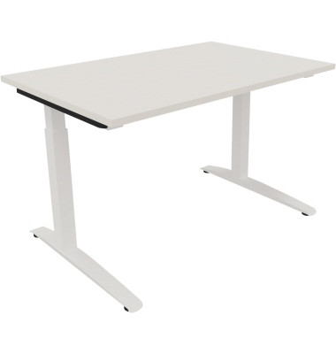 Schreibtisch All in One, manuell höhenverstellbar, 65-85cm (H), 120x80cm (BxT), rechteckig, weiß / weiß