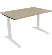 Schreibtisch All in One, manuell höhenverstellbar, 65-85cm (H), 120x80cm (BxT), rechteckig, eiche natur / weiß