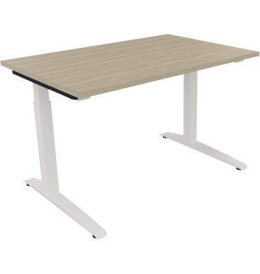 Schreibtisch All in One, manuell höhenverstellbar, 65-85cm (H), 120x80cm (BxT), rechteckig, eiche natur / weiß
