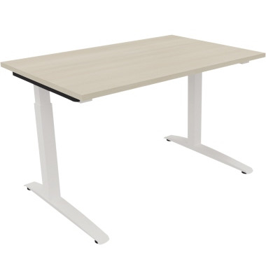 Schreibtisch All in One, manuell h&ouml;henverstellbar, 65-85cm (H), 120x80cm (BxT), rechteckig, akazie hell / wei&szlig;