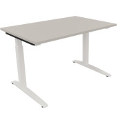 Schreibtisch All in One, manuell höhenverstellbar, 65-85cm (H), 120x80cm (BxT), rechteckig, lichtgrau / weiß