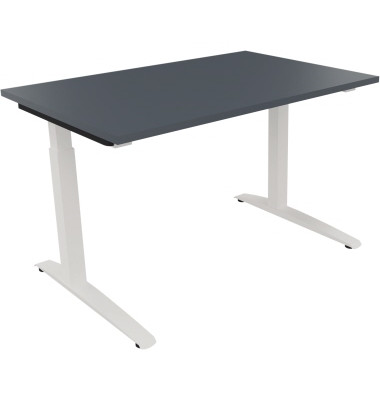 Schreibtisch All in One, manuell höhenverstellbar, 65-85cm (H), 120x80cm (BxT), rechteckig, lavagrau / weiß
