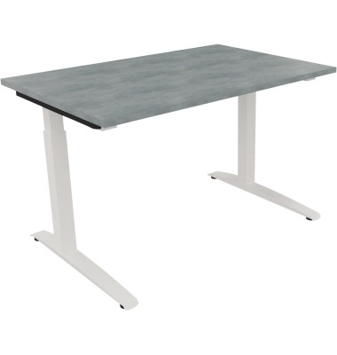 Schreibtisch All in One, manuell höhenverstellbar, 65-85cm (H), 120x80cm (BxT), rechteckig, beton hell / weiß