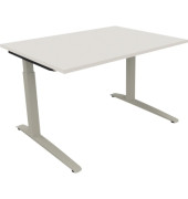 Schreibtisch All in One, manuell h&ouml;henverstellbar, 65-85cm (H), 120x90cm (BxT), rechteckig, wei&szlig; / silberaluminium