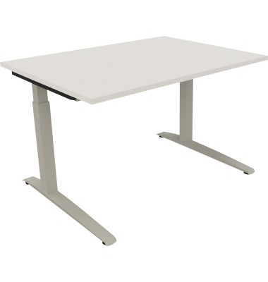 Schreibtisch All in One, manuell höhenverstellbar, 65-85cm (H), 120x90cm (BxT), rechteckig, weiß / silberaluminium Schreibtisch All in One, manuell höhenverstellbar, 65-85cm (H), 120x90cm (BxT), rechteckig, weiß / silberaluminium