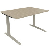 Schreibtisch All in One, manuell h&ouml;henverstellbar, 65-85cm (H), 120x90cm (BxT), rechteckig, eiche natur / silberaluminium