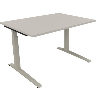 Schreibtisch All in One, manuell höhenverstellbar, 65-85cm (H), 120x90cm (BxT), rechteckig, lichtgrau / silberaluminium