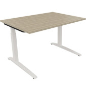 Schreibtisch All in One, manuell höhenverstellbar, 65-85cm (H), 120x90cm (BxT), rechteckig, eiche natur / weiß