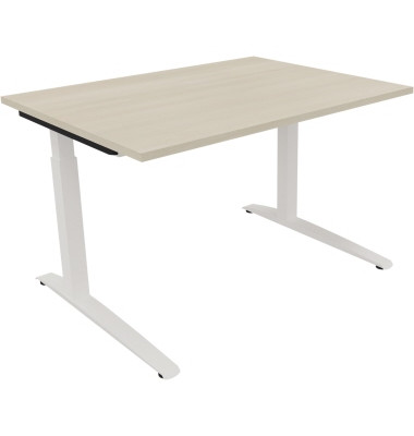 Schreibtisch All in One, manuell h&ouml;henverstellbar, 65-85cm (H), 120x90cm (BxT), rechteckig, akazie hell / wei&szlig;