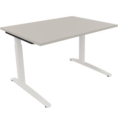 Schreibtisch All in One, manuell höhenverstellbar, 65-85cm (H), 120x90cm (BxT), rechteckig, lichtgrau / weiß