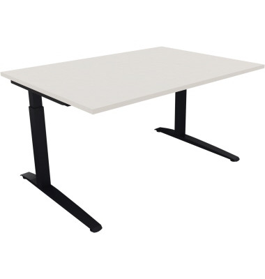 Schreibtisch All in One, manuell höhenverstellbar, 65-85cm (H), 140x100cm (BxT), rechteckig, weiß / anthrazit metallic