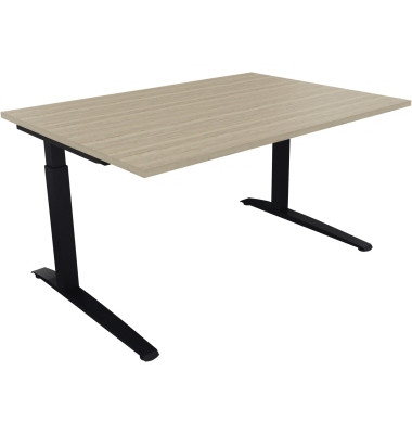 Schreibtisch All in One, manuell höhenverstellbar, 65-85cm (H), 140x100cm (BxT), rechteckig, eiche natur / anthrazit metallic