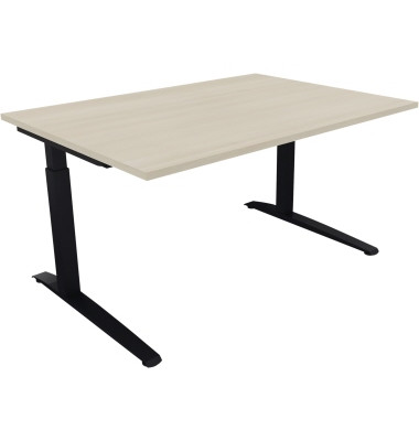 Schreibtisch All in One, manuell höhenverstellbar, 65-85cm (H), 140x100cm (BxT), rechteckig, akazie hell / anthrazit metallic