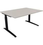 Schreibtisch All in One, manuell höhenverstellbar, 65-85cm (H), 140x100cm (BxT), rechteckig, lichtgrau / anthrazit metallic