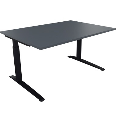 Schreibtisch All in One, manuell höhenverstellbar, 65-85cm (H), 140x100cm (BxT), rechteckig, lavagrau / anthrazit metallic