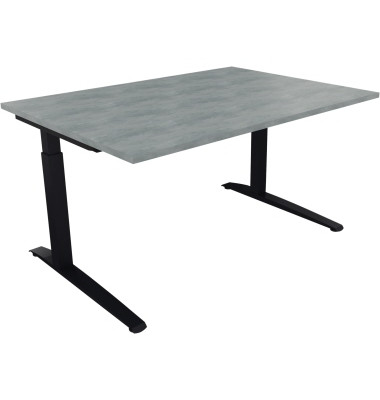 Schreibtisch All in One, manuell höhenverstellbar, 65-85cm (H), 140x100cm (BxT), rechteckig, beton hell / anthrazit metallic Schreibtisch All in One, manuell höhenverstellbar, 65-85cm (H), 140x100cm (BxT), rechteckig, beton hell / anthrazit metallic
