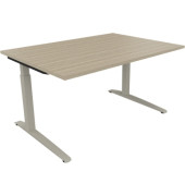 Schreibtisch All in One, manuell h&ouml;henverstellbar, 65-85cm (H), 140x100cm (BxT), rechteckig, eiche natur / silberaluminium