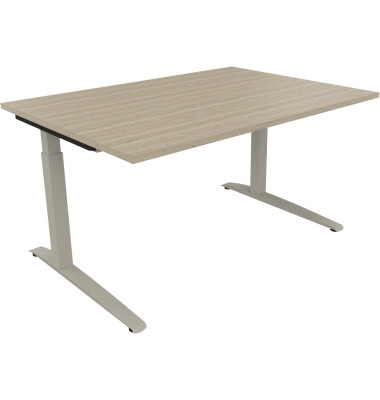 Schreibtisch All in One, manuell höhenverstellbar, 65-85cm (H), 140x100cm (BxT), rechteckig, eiche natur / silberaluminium Schreibtisch All in One, manuell höhenverstellbar, 65-85cm (H), 140x100cm (BxT), rechteckig, eiche natur / silberaluminium