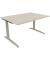 Schreibtisch All in One, manuell höhenverstellbar, 65-85cm (H), 140x100cm (BxT), rechteckig, akazie hell / silberaluminium