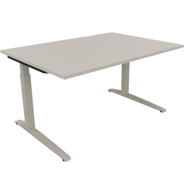 Schreibtisch All in One, manuell h&ouml;henverstellbar, 65-85cm (H), 140x100cm (BxT), rechteckig, lichtgrau / silberaluminium