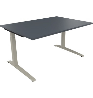 Schreibtisch All in One, manuell höhenverstellbar, 65-85cm (H), 140x100cm (BxT), rechteckig, lavagrau / silberaluminium