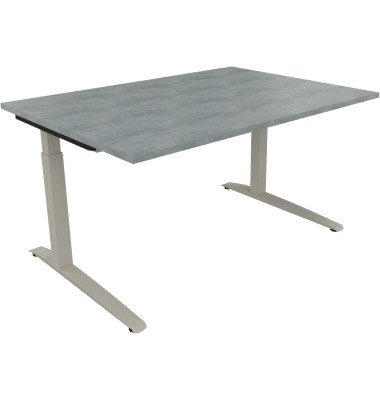 Schreibtisch All in One, manuell höhenverstellbar, 65-85cm (H), 140x100cm (BxT), rechteckig, beton hell / silberaluminium
