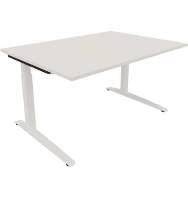 Schreibtisch All in One, manuell höhenverstellbar, 65-85cm (H), 140x100cm (BxT), rechteckig, weiß / weiß
