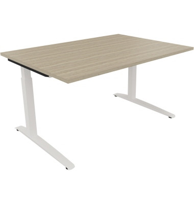 Schreibtisch All in One, manuell höhenverstellbar, 65-85cm (H), 140x100cm (BxT), rechteckig, eiche natur / weiß