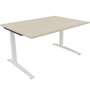Schreibtisch All in One, manuell h&ouml;henverstellbar, 65-85cm (H), 140x100cm (BxT), rechteckig, akazie hell / wei&szlig;