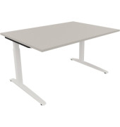 Schreibtisch All in One, manuell höhenverstellbar, 65-85cm (H), 140x100cm (BxT), rechteckig, lichtgrau / weiß