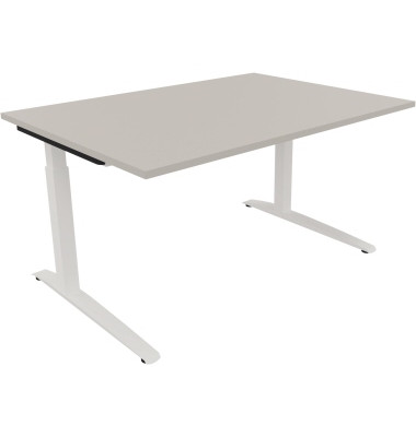 Schreibtisch All in One, manuell h&ouml;henverstellbar, 65-85cm (H), 140x100cm (BxT), rechteckig, lichtgrau / wei&szlig;