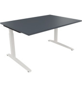 Schreibtisch All in One, manuell höhenverstellbar, 65-85cm (H), 140x100cm (BxT), rechteckig, lavagrau / weiß