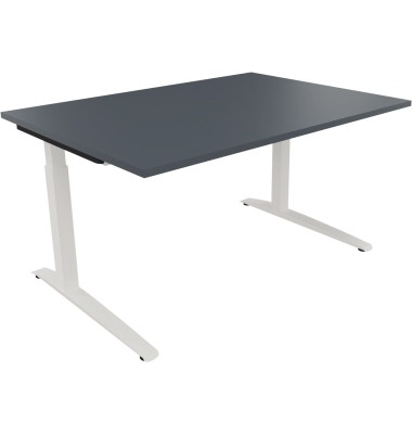 Schreibtisch All in One, manuell höhenverstellbar, 65-85cm (H), 140x100cm (BxT), rechteckig, lavagrau / weiß