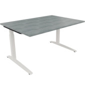 Schreibtisch All in One, manuell höhenverstellbar, 65-85cm (H), 140x100cm (BxT), rechteckig, beton hell / weiß