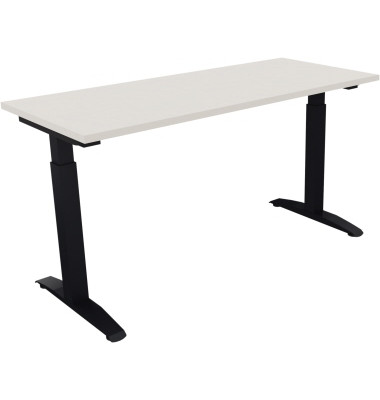 Schreibtisch All in One, manuell höhenverstellbar, 65-85cm (H), 140x60cm (BxT), rechteckig, weiß / anthrazit metallic Schreibtisch All in One, manuell höhenverstellbar, 65-85cm (H), 140x60cm (BxT), rechteckig, weiß / anthrazit metallic