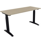 Schreibtisch All in One, manuell höhenverstellbar, 65-85cm (H), 140x60cm (BxT), rechteckig, eiche natur / anthrazit metallic