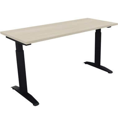 Schreibtisch All in One, manuell höhenverstellbar, 65-85cm (H), 140x60cm (BxT), rechteckig, akazie hell / anthrazit metallic Schreibtisch All in One, manuell höhenverstellbar, 65-85cm (H), 140x60cm (BxT), rechteckig, akazie hell / anthrazit metallic