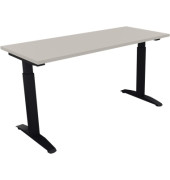 Schreibtisch All in One, manuell h&ouml;henverstellbar, 65-85cm (H), 140x60cm (BxT), rechteckig, lichtgrau / anthrazit metallic