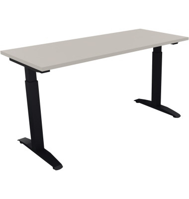Schreibtisch All in One, manuell h&ouml;henverstellbar, 65-85cm (H), 140x60cm (BxT), rechteckig, lichtgrau / anthrazit metallic
