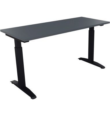 Schreibtisch All in One, manuell höhenverstellbar, 65-85cm (H), 140x60cm (BxT), rechteckig, lavagrau / anthrazit metallic
