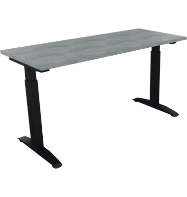 Schreibtisch All in One, manuell höhenverstellbar, 65-85cm (H), 140x60cm (BxT), rechteckig, beton hell / anthrazit metallic Schreibtisch All in One, manuell höhenverstellbar, 65-85cm (H), 140x60cm (BxT), rechteckig, beton hell / anthrazit metallic