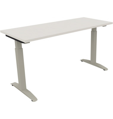 Schreibtisch All in One, manuell höhenverstellbar, 65-85cm (H), 140x60cm (BxT), rechteckig, weiß / silberaluminium Schreibtisch All in One, manuell höhenverstellbar, 65-85cm (H), 140x60cm (BxT), rechteckig, weiß / silberaluminium
