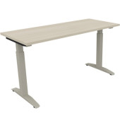 Schreibtisch All in One, manuell höhenverstellbar, 65-85cm (H), 140x60cm (BxT), rechteckig, akazie hell / silberaluminium