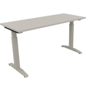 Schreibtisch All in One, manuell höhenverstellbar, 65-85cm (H), 140x60cm (BxT), rechteckig, lichtgrau / silberaluminium