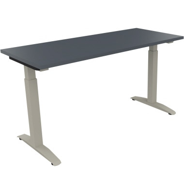 Schreibtisch All in One, manuell h&ouml;henverstellbar, 65-85cm (H), 140x60cm (BxT), rechteckig, lavagrau / silberaluminium